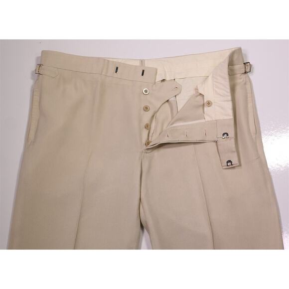 Alan Flusser Full Bespoke w/ Hermes Lining Beige Raw Silk Peak Lapel Suit 46R - Picture 12 of 16